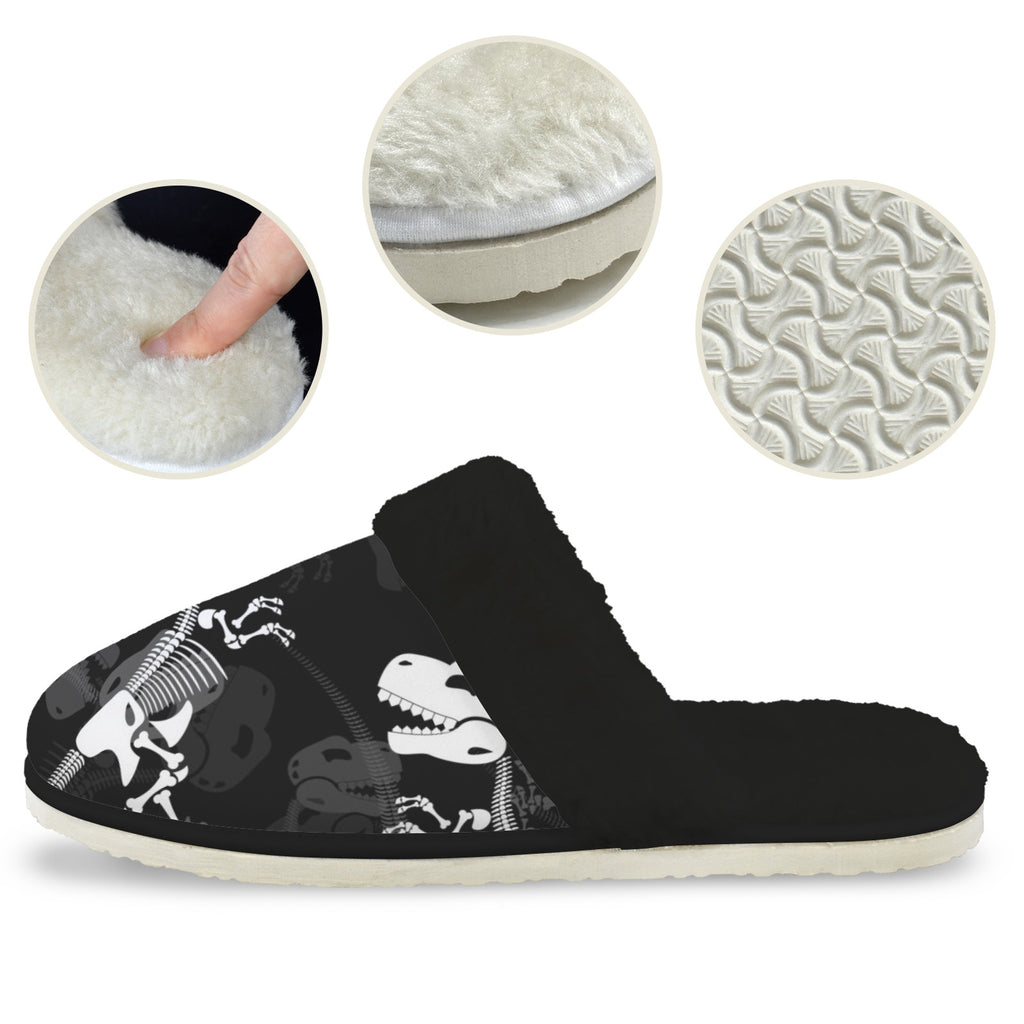 Dinosaur Skeleton Men's Fur Trim Thick-Sole Indoor Slippers Men's Fur Trimmed Slippers animal Printed Offshore