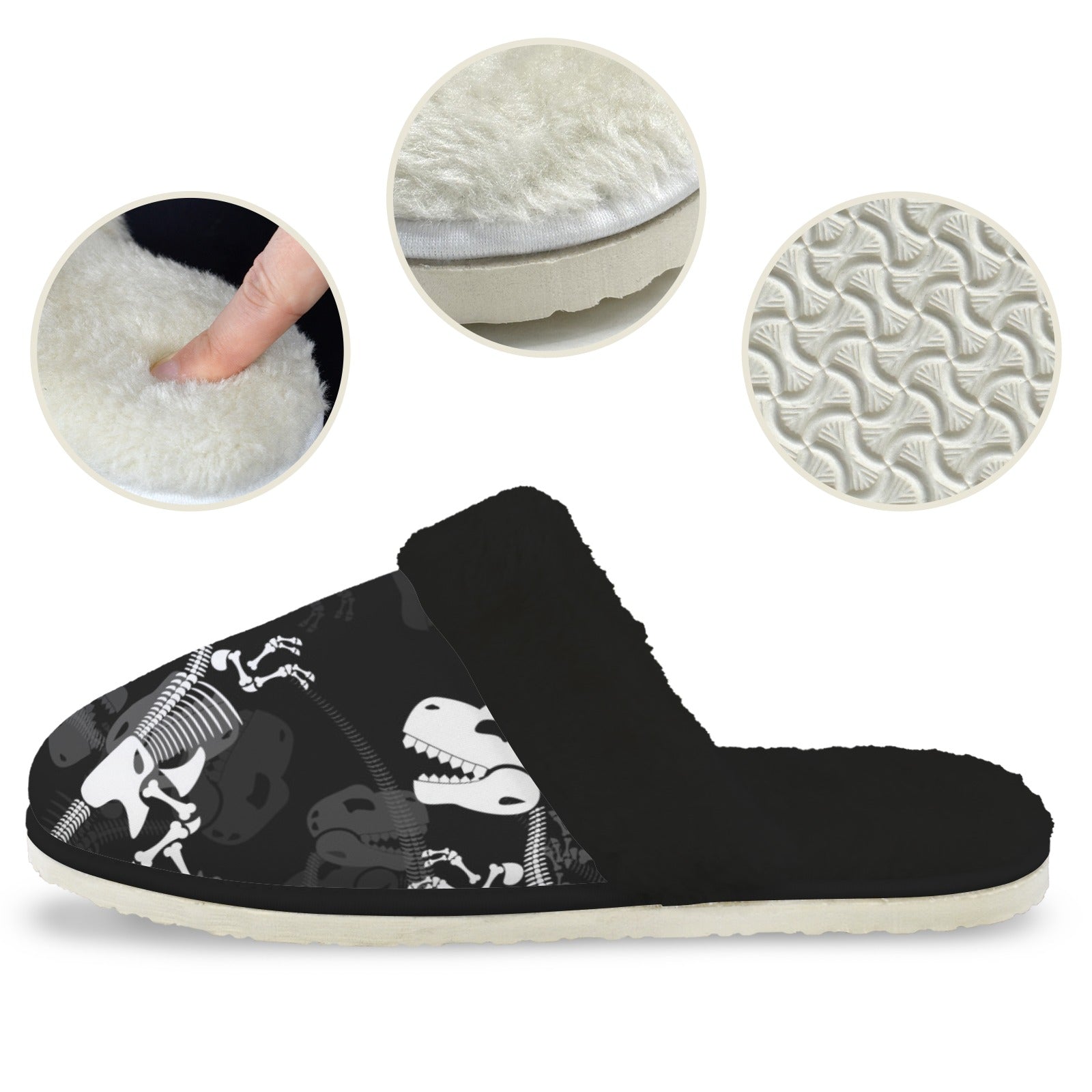 Dinosaur Skeleton Men's Fur Trim Thick-Sole Indoor Slippers Men's Fur Trimmed Slippers animal Printed Offshore