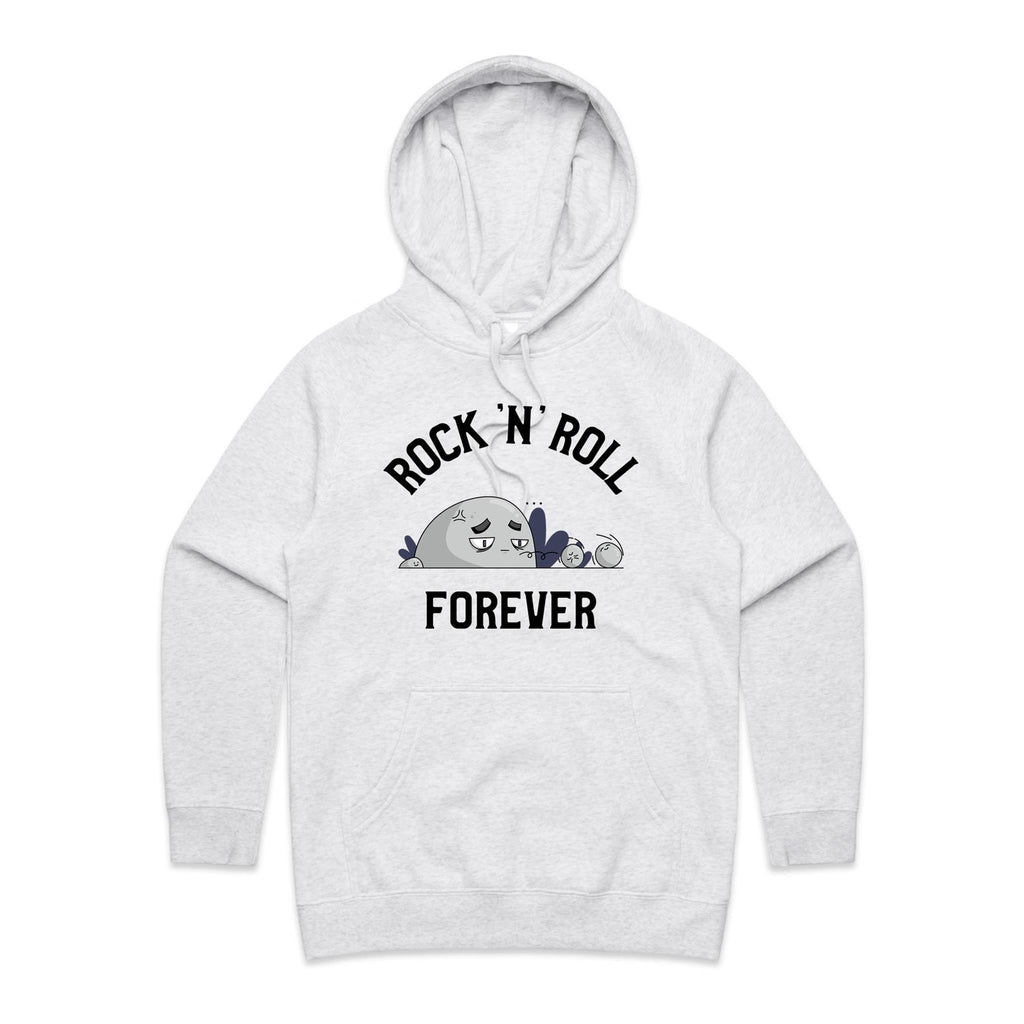 Rock And Roll Forever - Womens Hoodie White Marle Womens Hoodie Music Printed In Australia