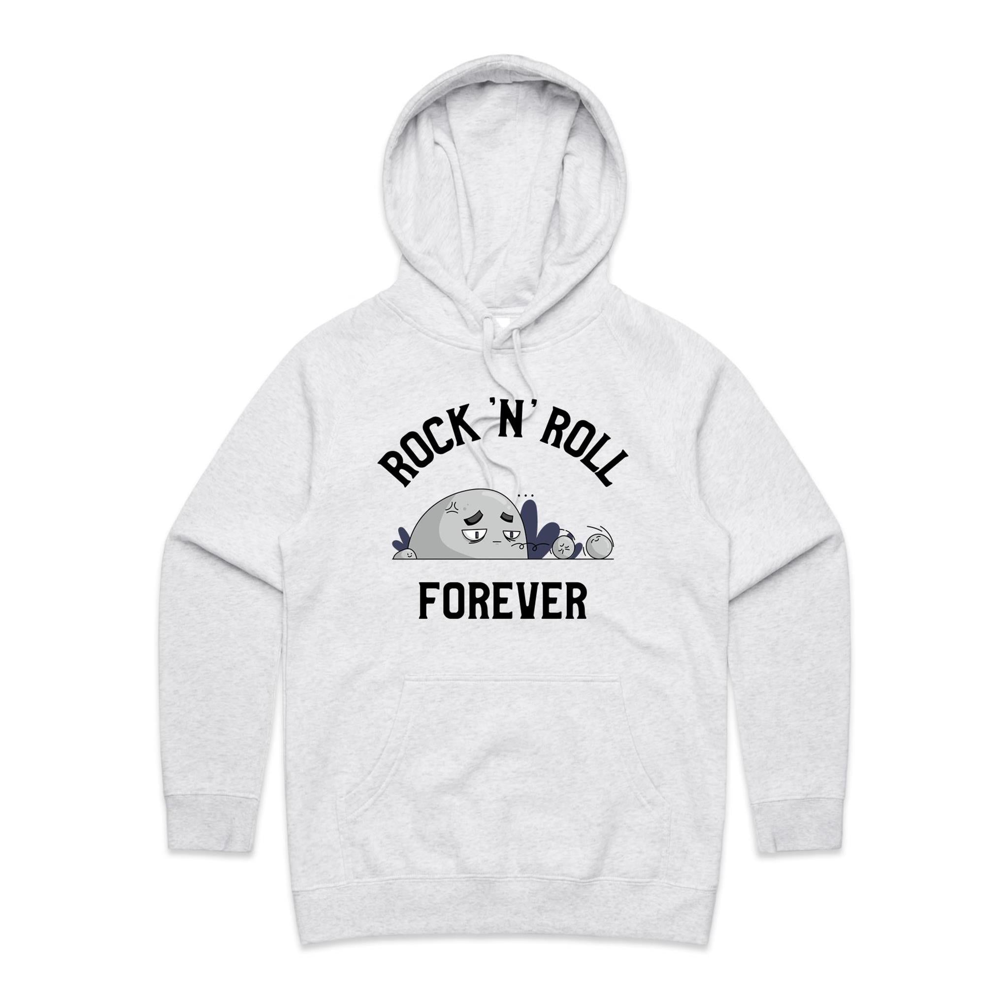Rock And Roll Forever - Womens Hoodie White Marle Womens Hoodie Music Printed In Australia