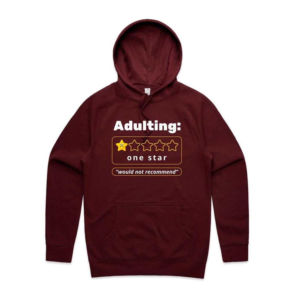 Adulting, One Star - Mens Hoodie Burgundy Mens Hoodie Printed In Australia