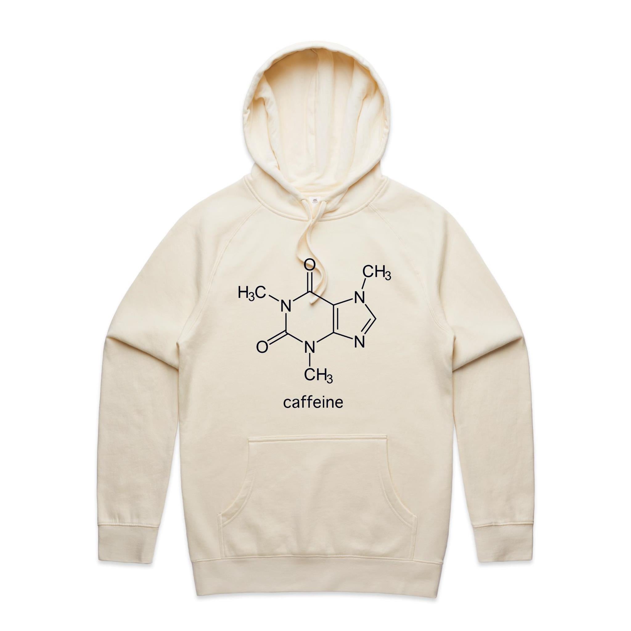 Caffeine Molecule - Mens Hoodie Ecru Mens Hoodie Coffee Printed In Australia Science