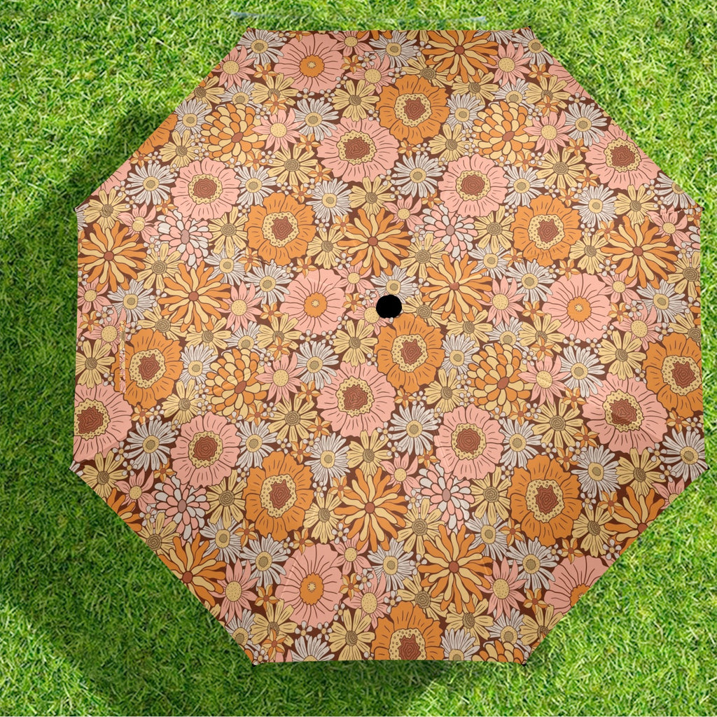 Orange Retro Floral Umbrella Umbrella Plants Printed Offshore