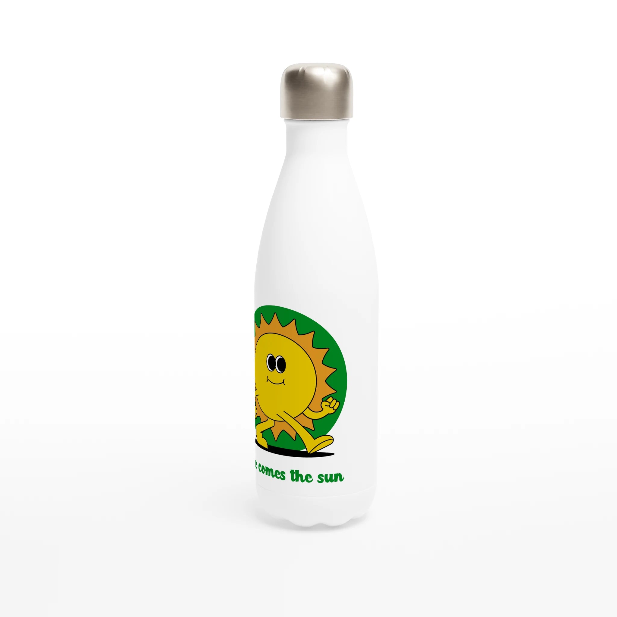 Here Comes The Sun - White 17oz Stainless Steel Water Bottle White Water Bottle Globally Fulfilled