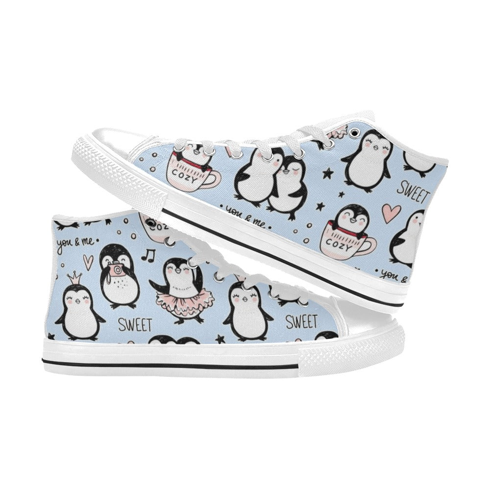 Penguin Love - Kids High Top Canvas Shoes