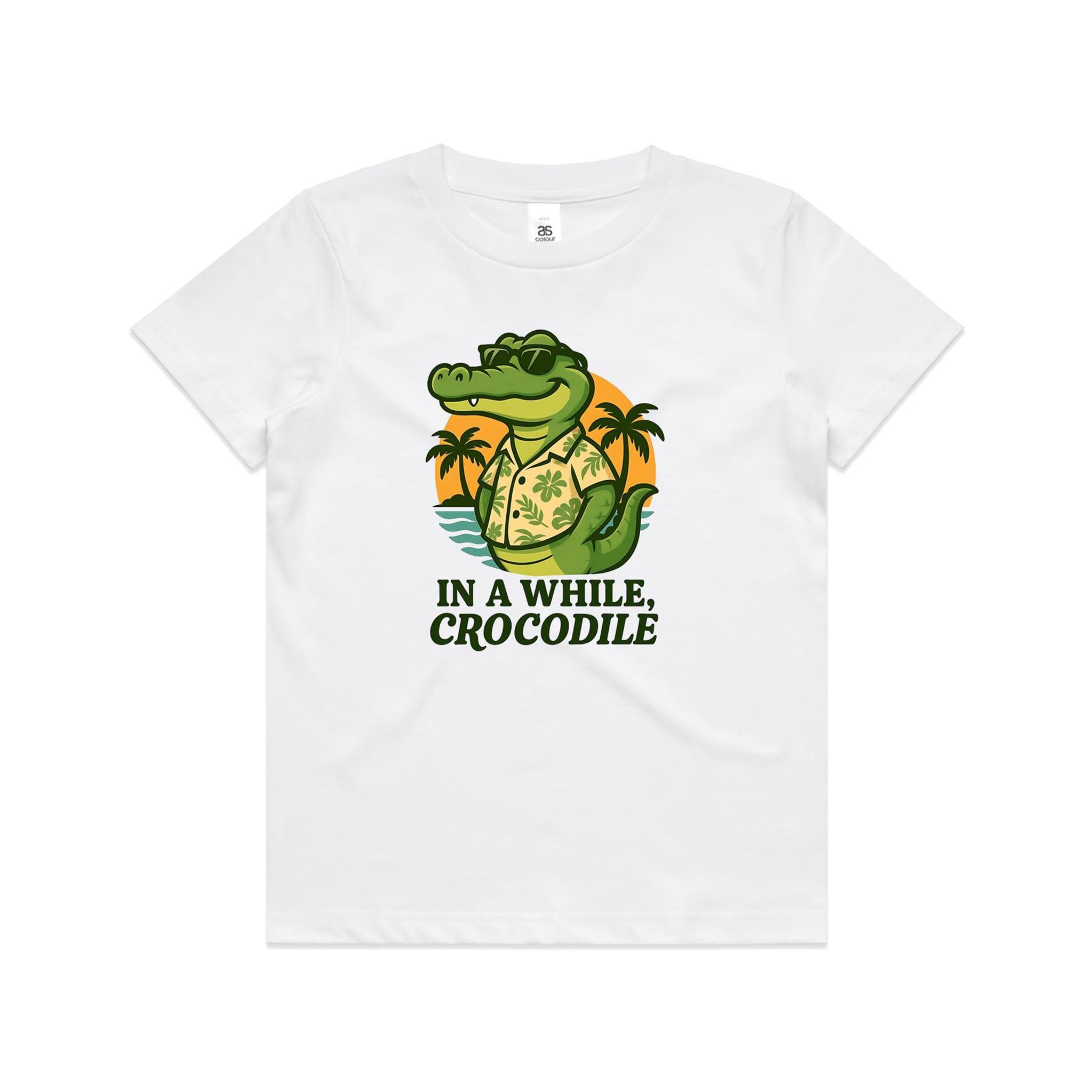 In A While, Crocodile - Kid's AS Colour T-shirt White Kids Youth T-shirt animal Printed In Australia