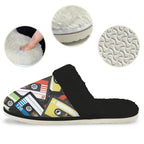 Cassette Tapes Women's Fur Trim Thick-Sole Indoor Slippers Women's Fur Trimmed Slippers Music Printed Offshore Retro