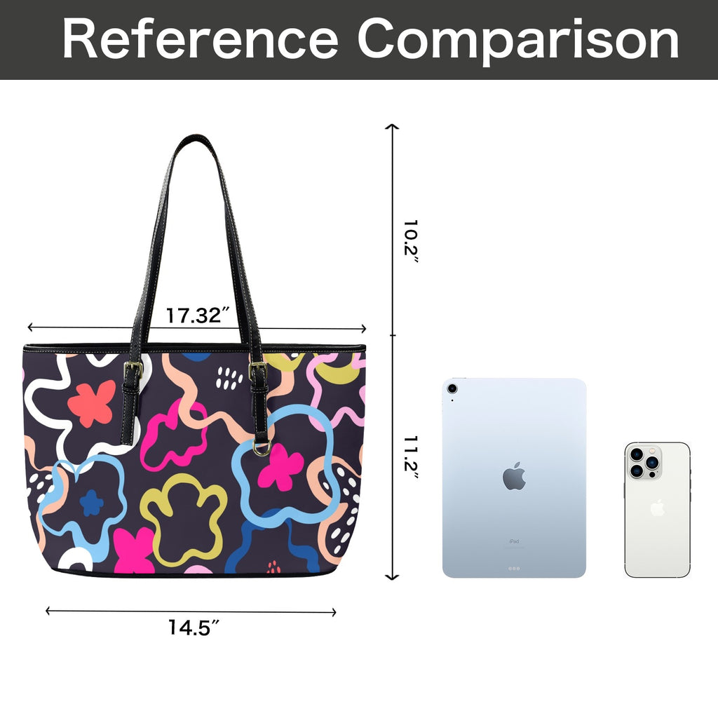 Floral In The Abstract PU Leather Tote Bag Large Leather Tote Bag-Large Printed Offshore