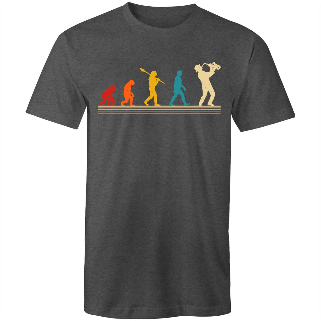 Saxophone Player Evolution - Mens T-Shirt Asphalt Marle Mens T-shirt Music Printed In Australia