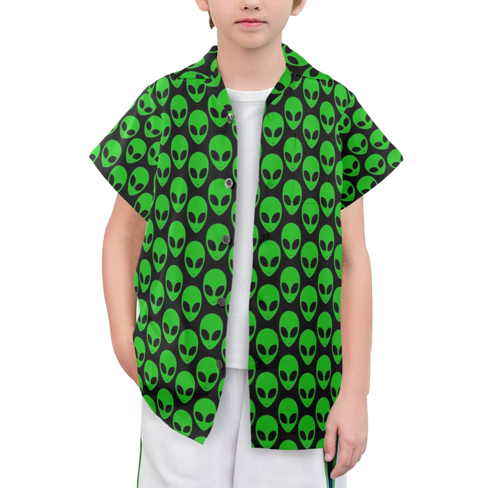Aliens Senior Kids Hawaiian Shirt Senior Kids Hawaiian Shirt 8-15 Printed Offshore Sci Fi
