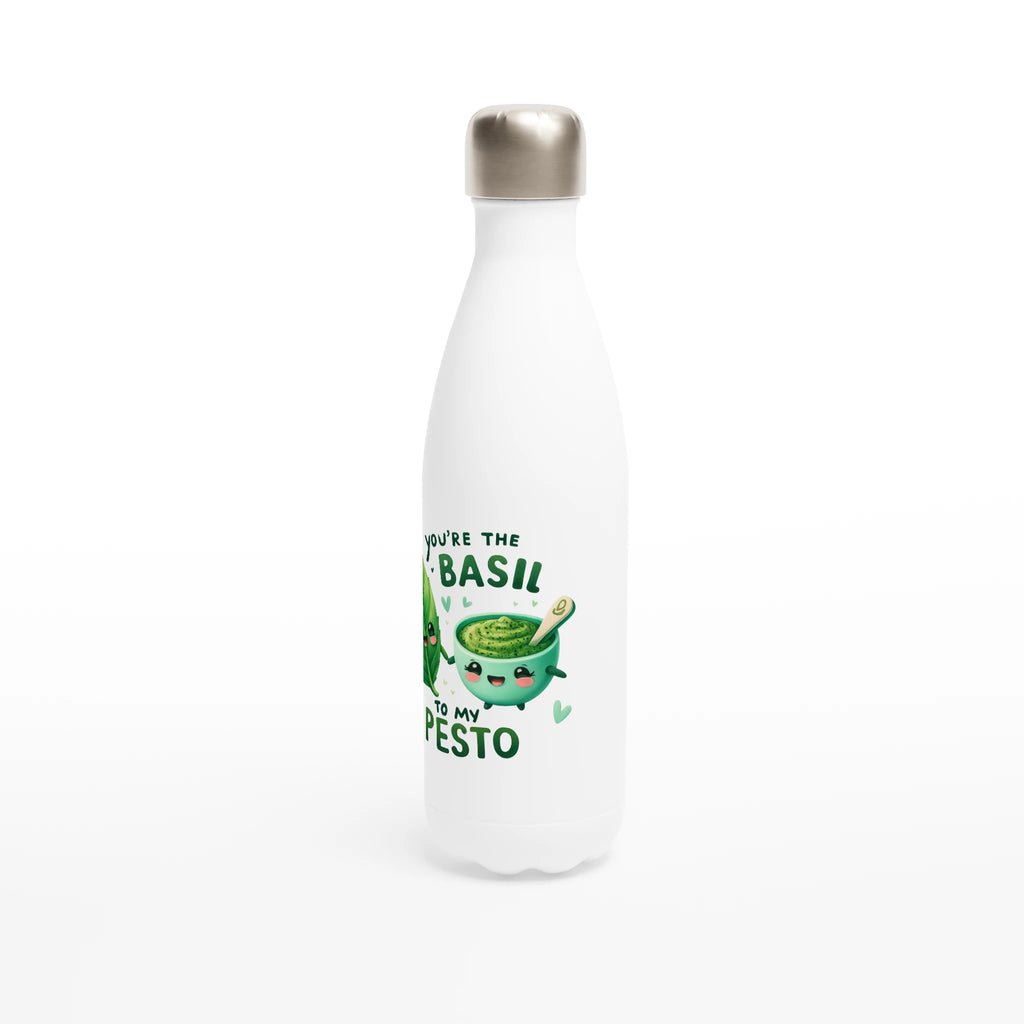 You're The Basil To My Pesto, Valentine - White 17oz Stainless Steel Water Bottle White Water Bottle Food Globally Fulfilled Love