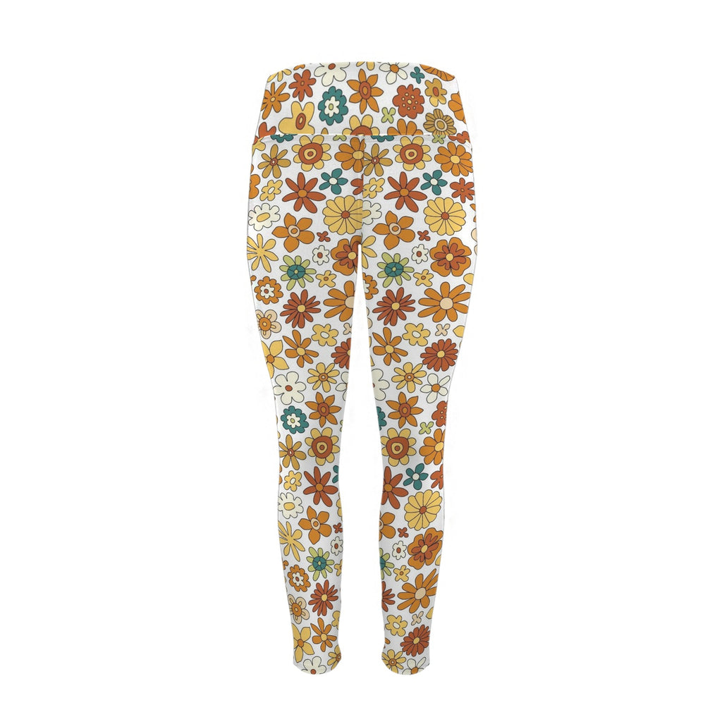 70's Style Floral Women's High Waist Pockets Yoga Leggings