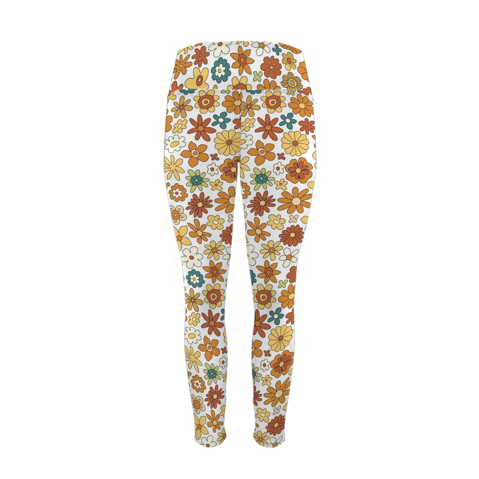 70's Style Floral Women's High Waist Pockets Yoga Leggings
