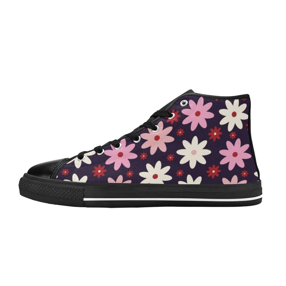 Pink Daisy Women's High Top Canvas Shoes US12 Womens Classic High Top Shoes Plants Printed Offshore