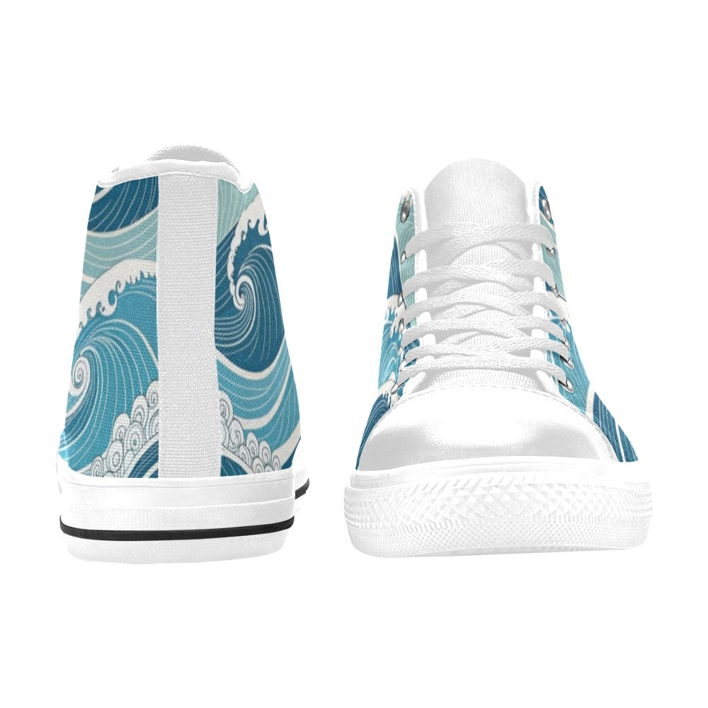 Ocean Waves Women's High Top Canvas Shoes Womens Classic High Top Shoes Ocean Printed Offshore