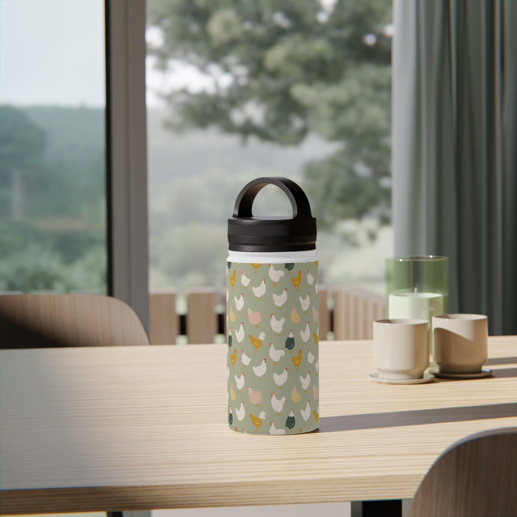 Chicken Life Stainless Steel Water Bottle, Handle Lid Stainless Steel Water Bottle With Handle Lid animal Globally Fulfilled