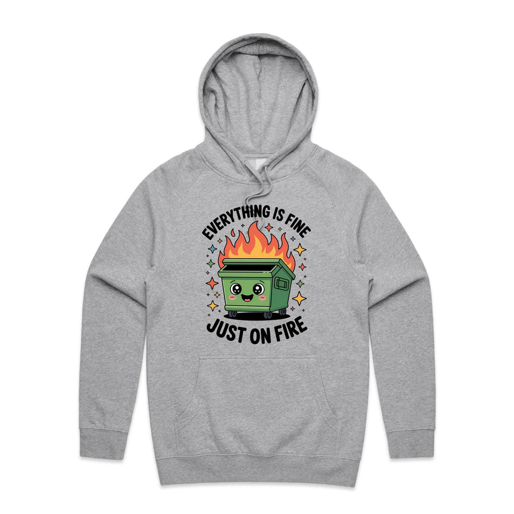 Skip Bin, Dumpster Fire Men's AS Colour Hoodie Grey Marle Mens Hoodie Printed In Australia