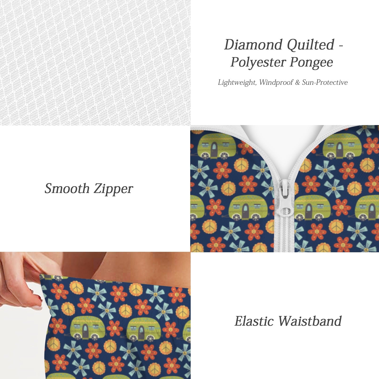 Hippie Caravan Women's Windbreaker Short Set Women's Windbreaker Short Set Printed Offshore Retro