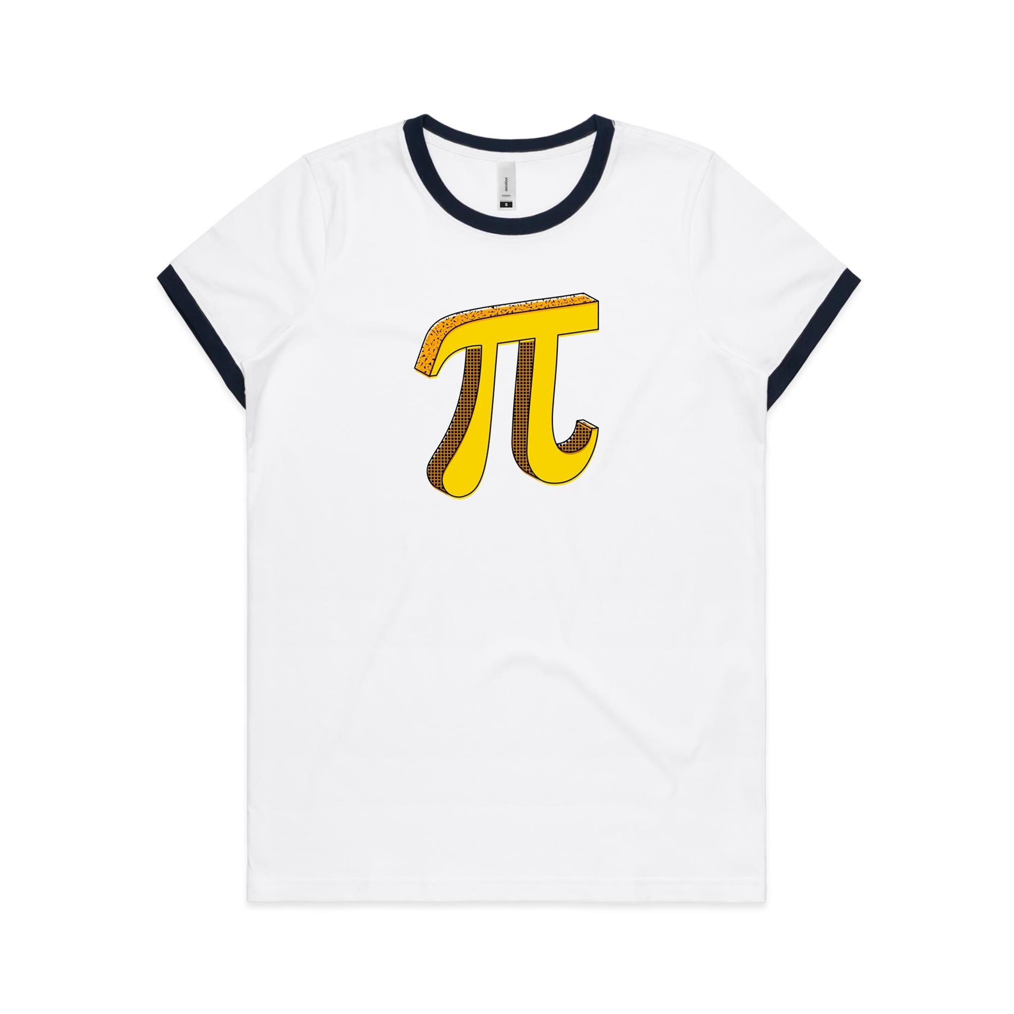 Pi - Women's Ringer Tee White Navy Womens Ringer T-shirt Maths Printed In Australia Science