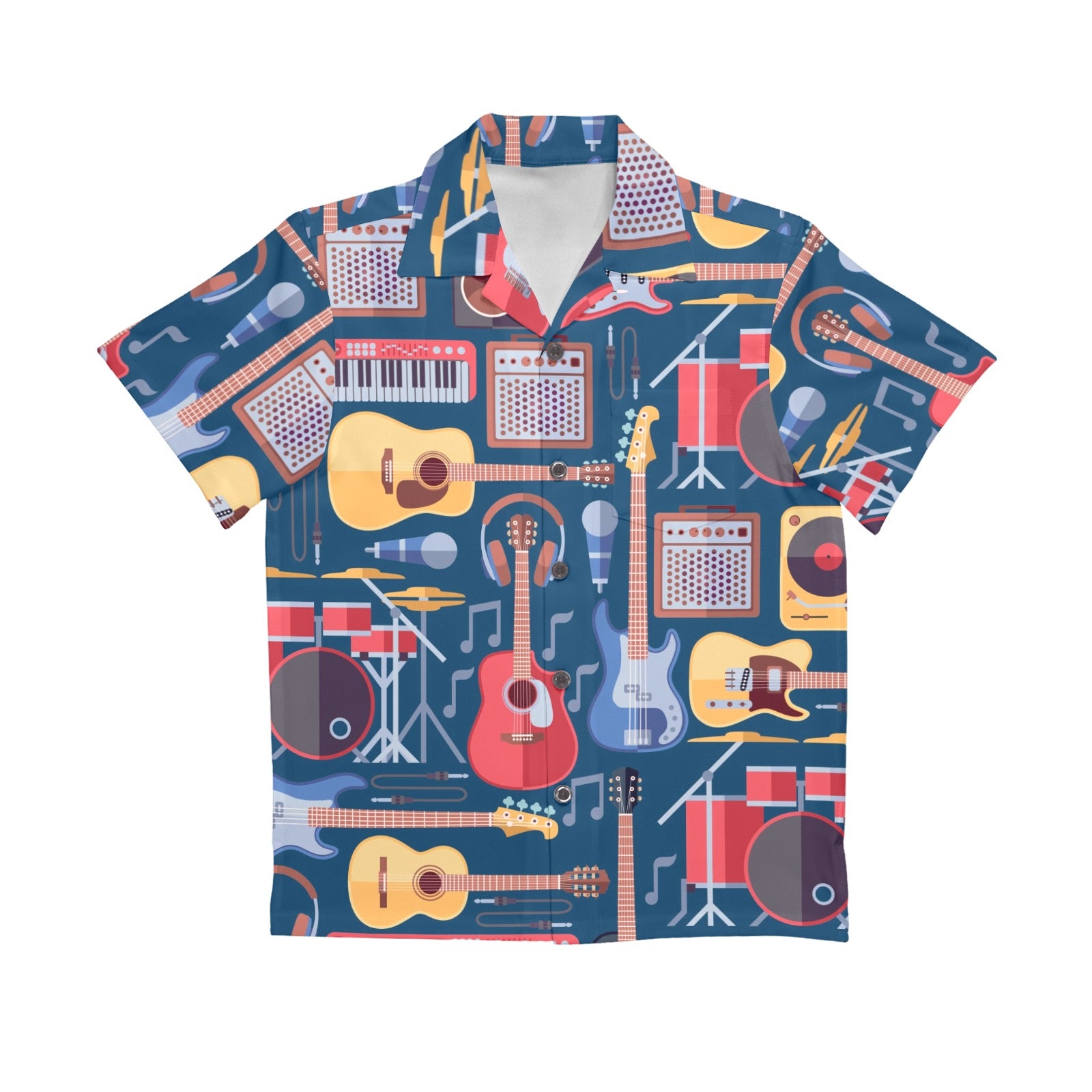 Music Instruments Blue - Senior Kids Hawaiian Shirt