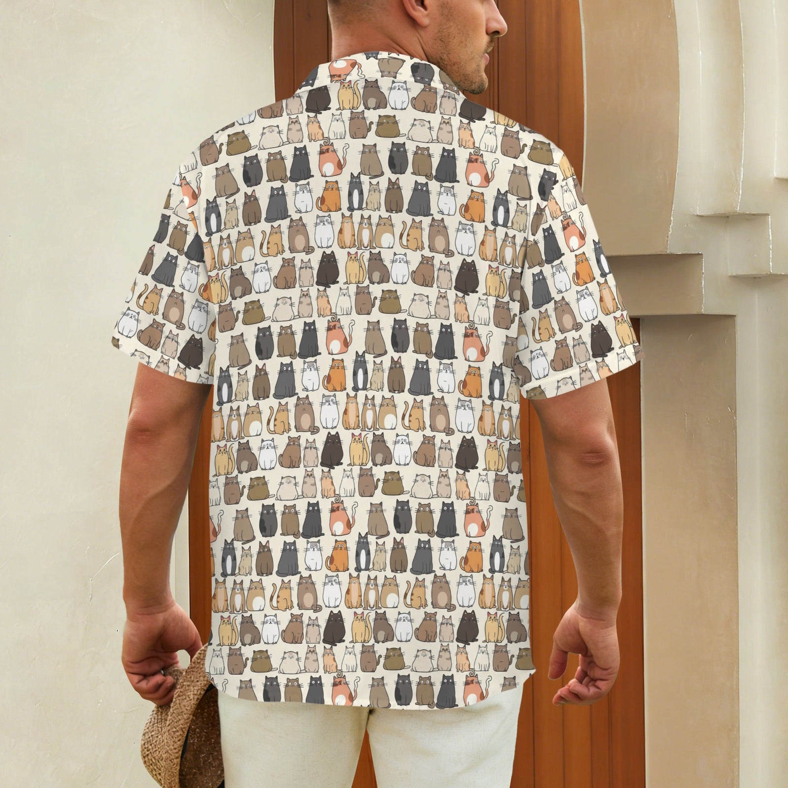 Lots Of Cats Men's Short Sleeve Hawaiian Shirt Men's Hawaiian Shirt (New) animal Printed Offshore