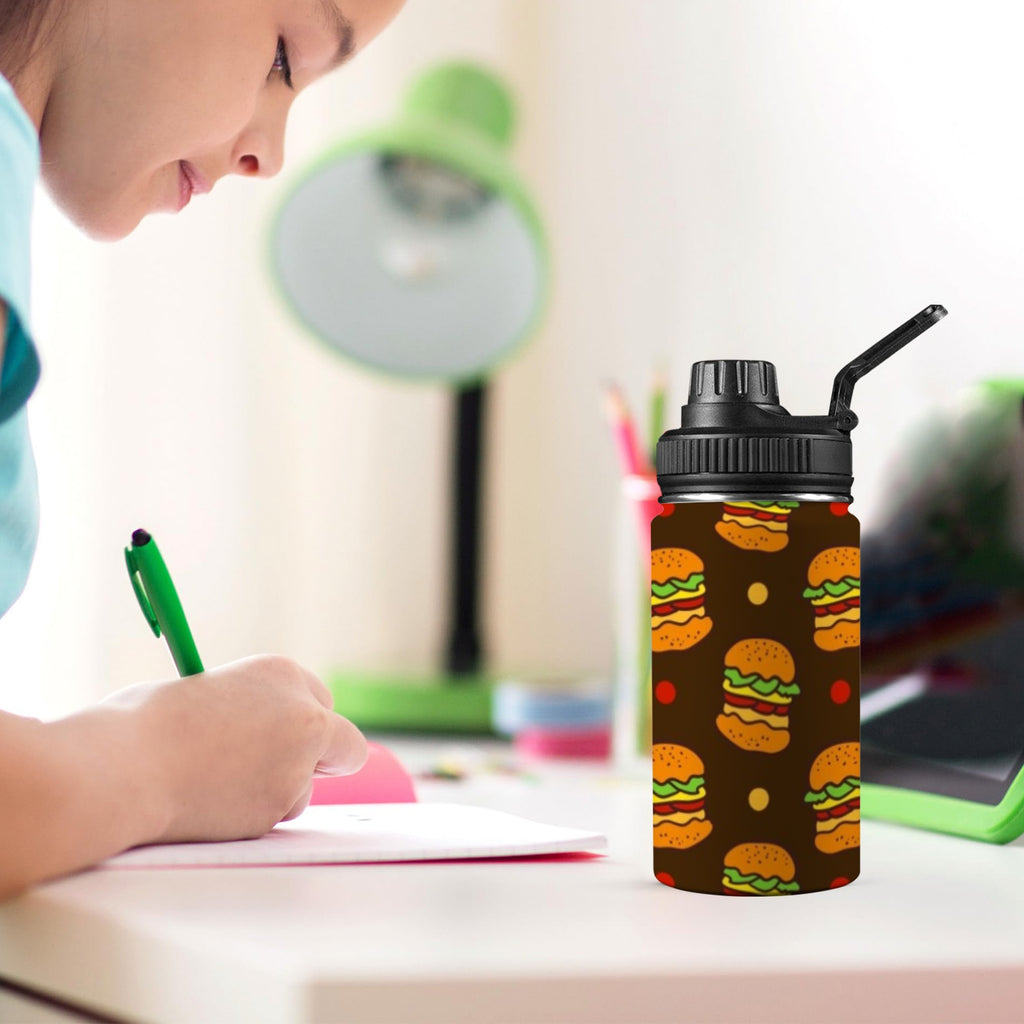 Burgers Kids Water Bottle with Chug Lid (12 oz) Kids Water Bottle with Chug Lid Food Printed Offshore