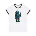 Robot Women's AS Colour Ringer Tee White Black Womens Ringer T-shirt Printed In Australia Sci Fi