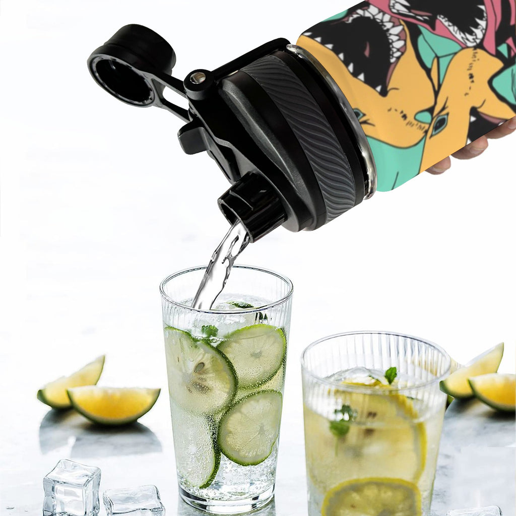 Scary Sharks - Insulated Water Bottle with Dual-Use Lid (18oz) Insulated Water Bottle with Dual-Use Lid (18oz) animal Ocean Printed Offshore