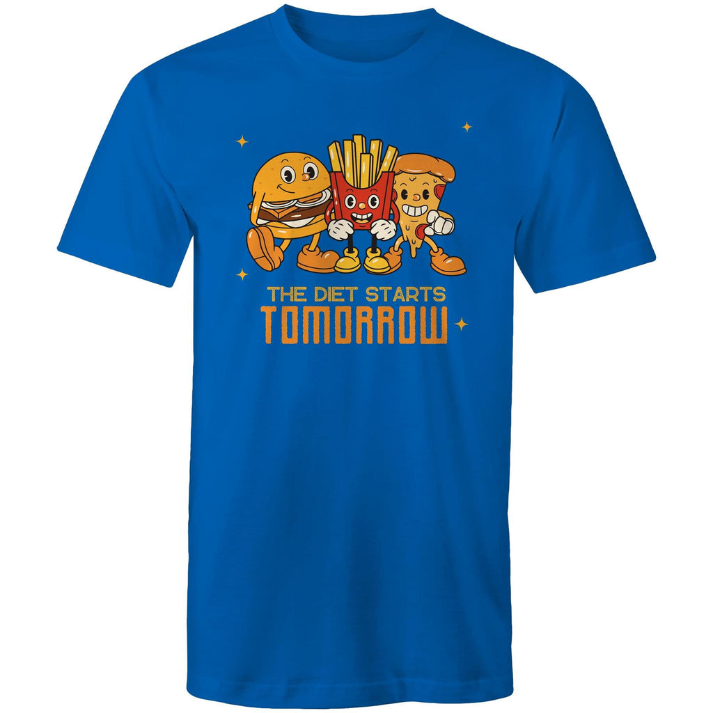 The Diet Starts Tomorrow, Hamburger And Fries - Mens T-Shirt Bright Royal Mens T-shirt Food Printed In Australia