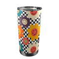 Happy Retro Flowers 20oz Mobile Tumbler with Lid (Black Lock) One Size 20oz Travel Mug Printed Offshore Retro