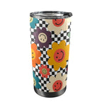 Happy Retro Flowers - 20oz Mobile Tumbler with Lid (Black Lock) One Size 20oz Travel Mug Printed Offshore Retro