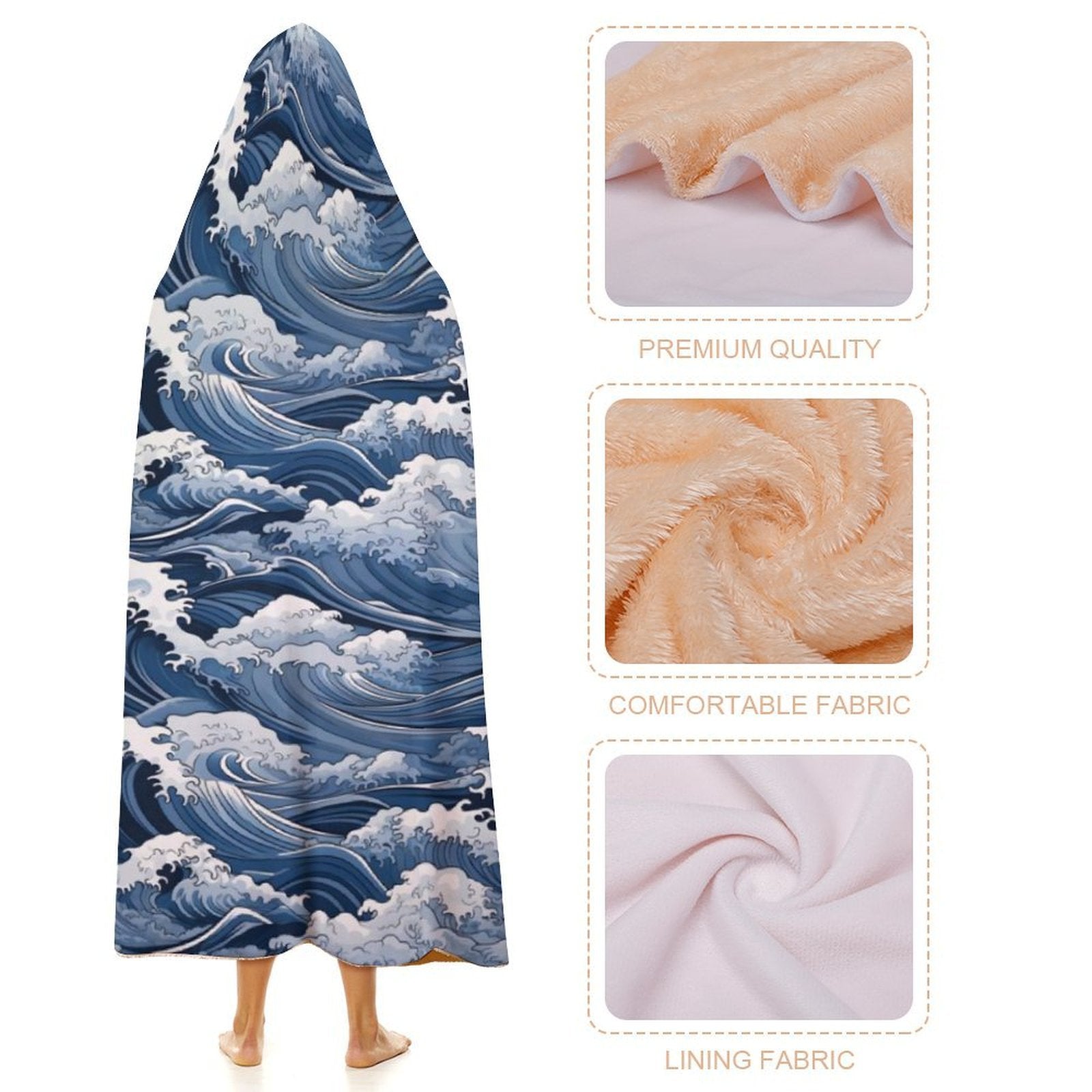 Japanese Waves Kids Hooded Blanket 100cm x 130cm