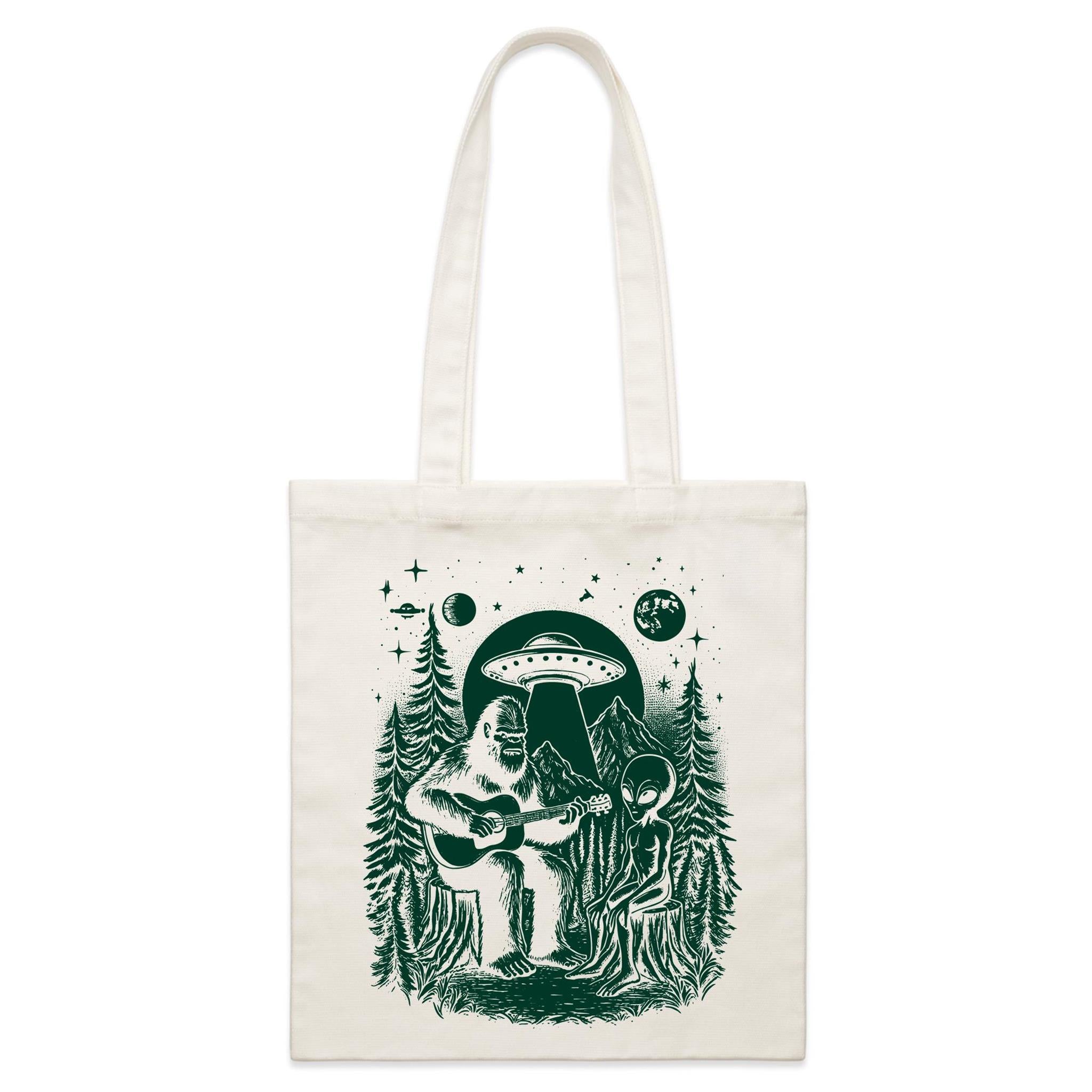 Alien And Bigfoot Playing Guitar - Parcel Canvas Tote Bag Default Title Small Tote Bag Music Printed In Australia Sci Fi