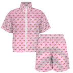 Pink Donut Stripes Women's Windbreaker Short Set Women's Windbreaker Short Set Food Printed Offshore