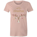 Merry Christmas Reindeer - Womens T-shirt Pale Pink Womens Christmas T-shirt Christmas Printed In Australia