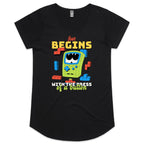 Fun Begins With The Press Of A Button, Game Console - Womens Scoop Neck T-Shirt Black Womens Scoop Neck T-shirt Games Printed In Australia