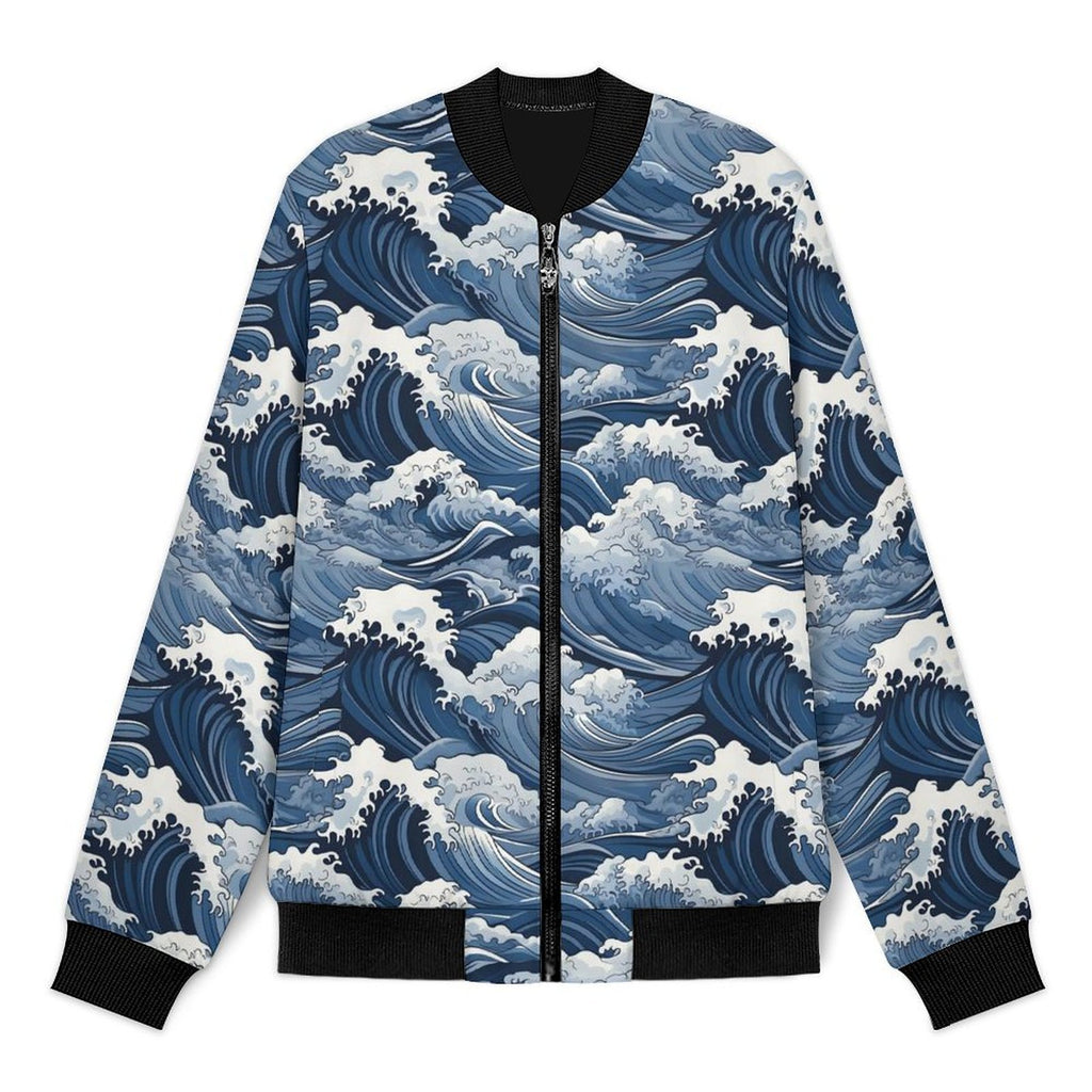 Japanese Waves Men's Casual Zip‑Up Bomber Jacket