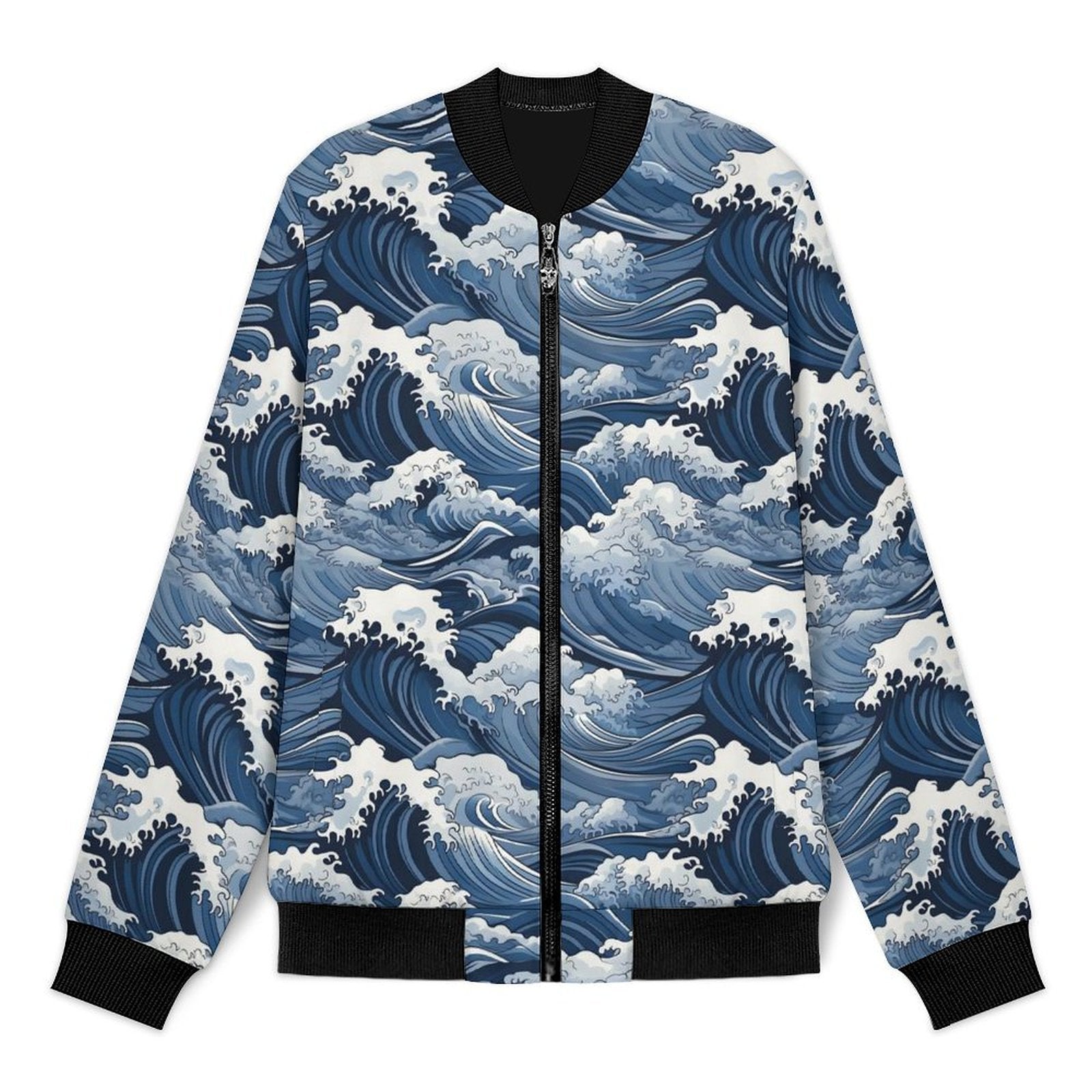 Japanese Waves Men's Casual Zip‑Up Bomber Jacket