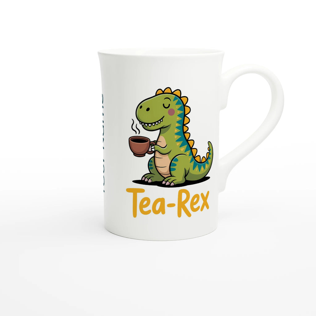 Personalised Tea-Rex, Tea Drinking Dinosaur White 10oz Porcelain Slim Mug Personalised Porcelain Mug animal Globally Fulfilled Tea