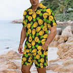 Cool Pineapples Men's Hawaiian Shirt & Shorts Set Men's Hawaiian Shirt & Shorts Set Food Printed Offshore