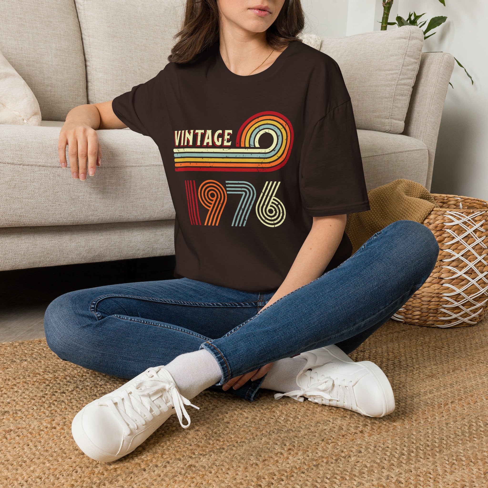 Turning 50 Vintage 1976 Retro Stripes Unisex T-Shirt Unisex Adult T-shirt Birthday Globally Fulfilled