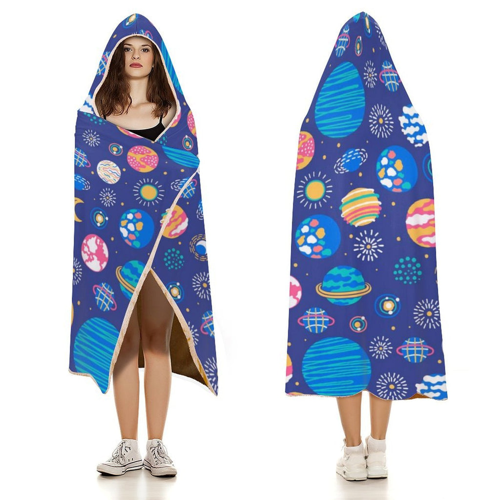 Planets On Blue Kids Hooded Blanket 100cm x 130cm