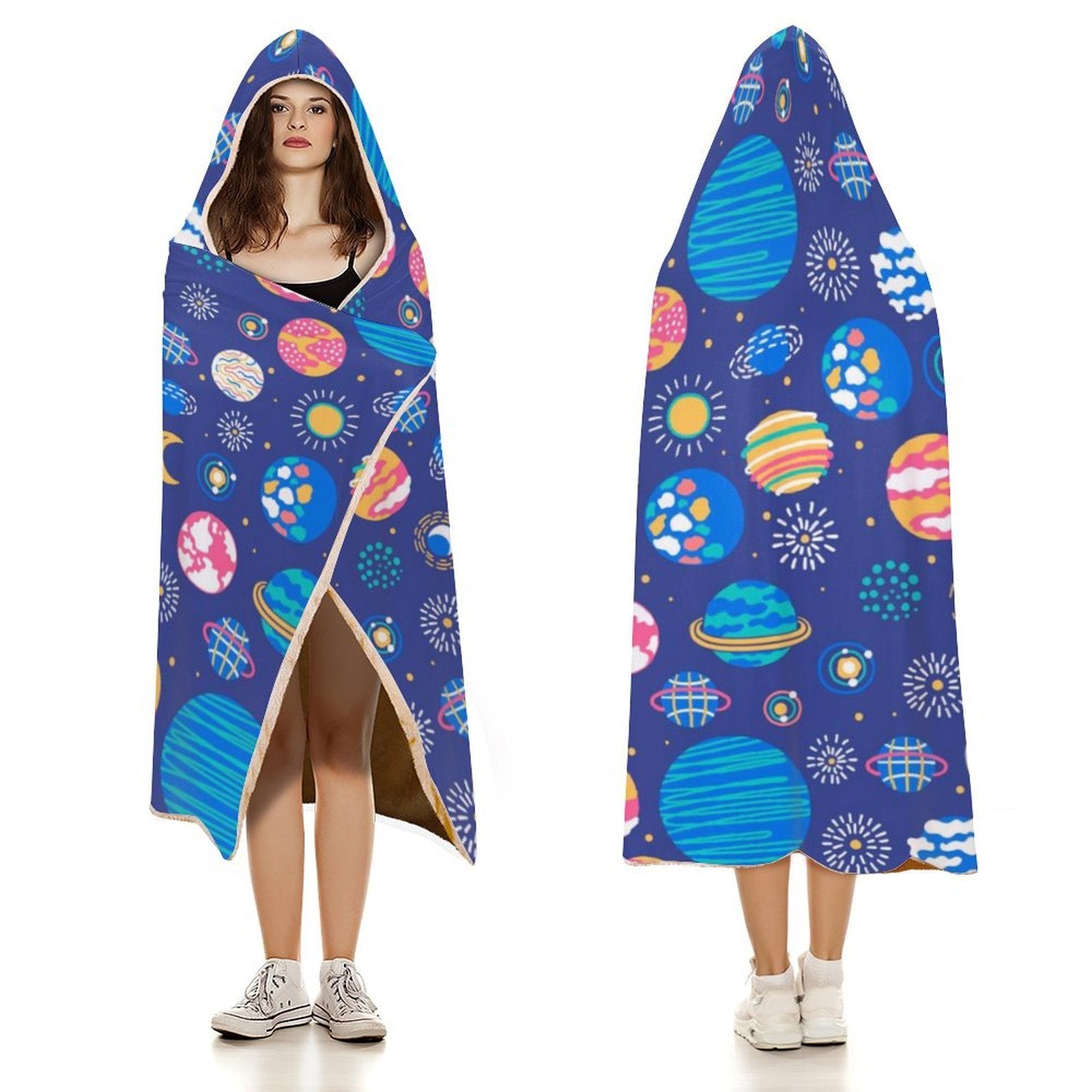 Planets On Blue Kids Hooded Blanket 100cm x 130cm