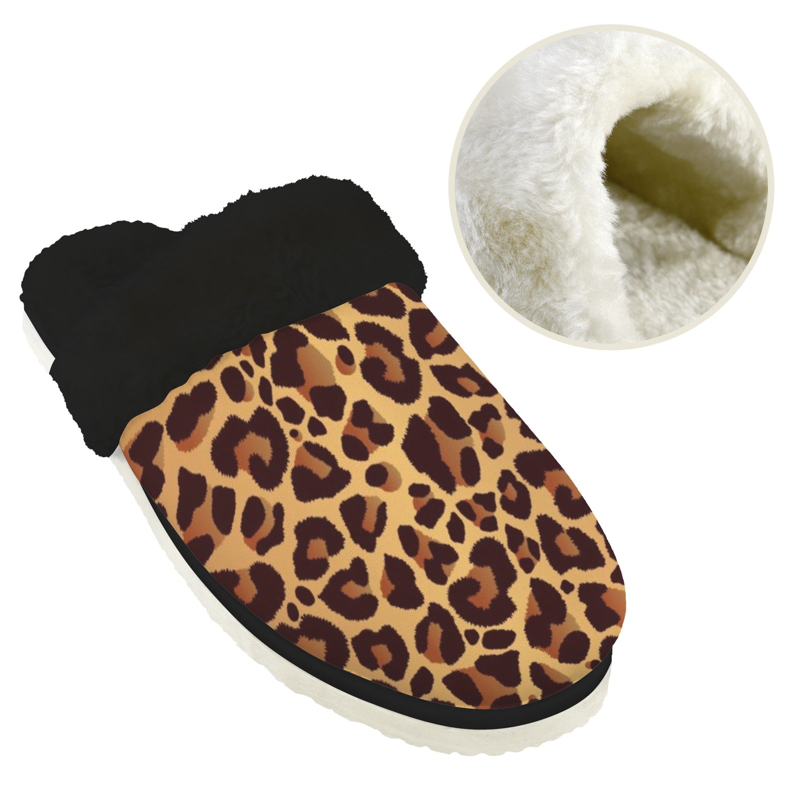 Leopard Print Women's Fur Trim Thick-Sole Indoor Slippers Women's Fur Trimmed Slippers animal Printed Offshore