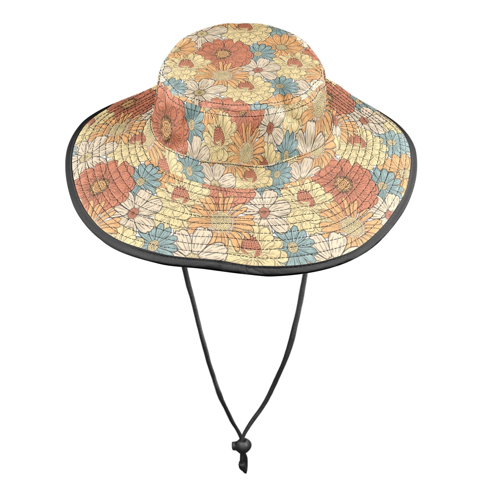 Vintage Retro Floral - Wide Brim Bucket Hat Wide Brim Bucket Hat Plants Printed Offshore Retro