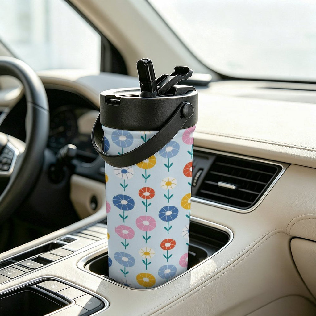 Cute Abstract Flowers 20oz Tea Tumbler with Carry Handle