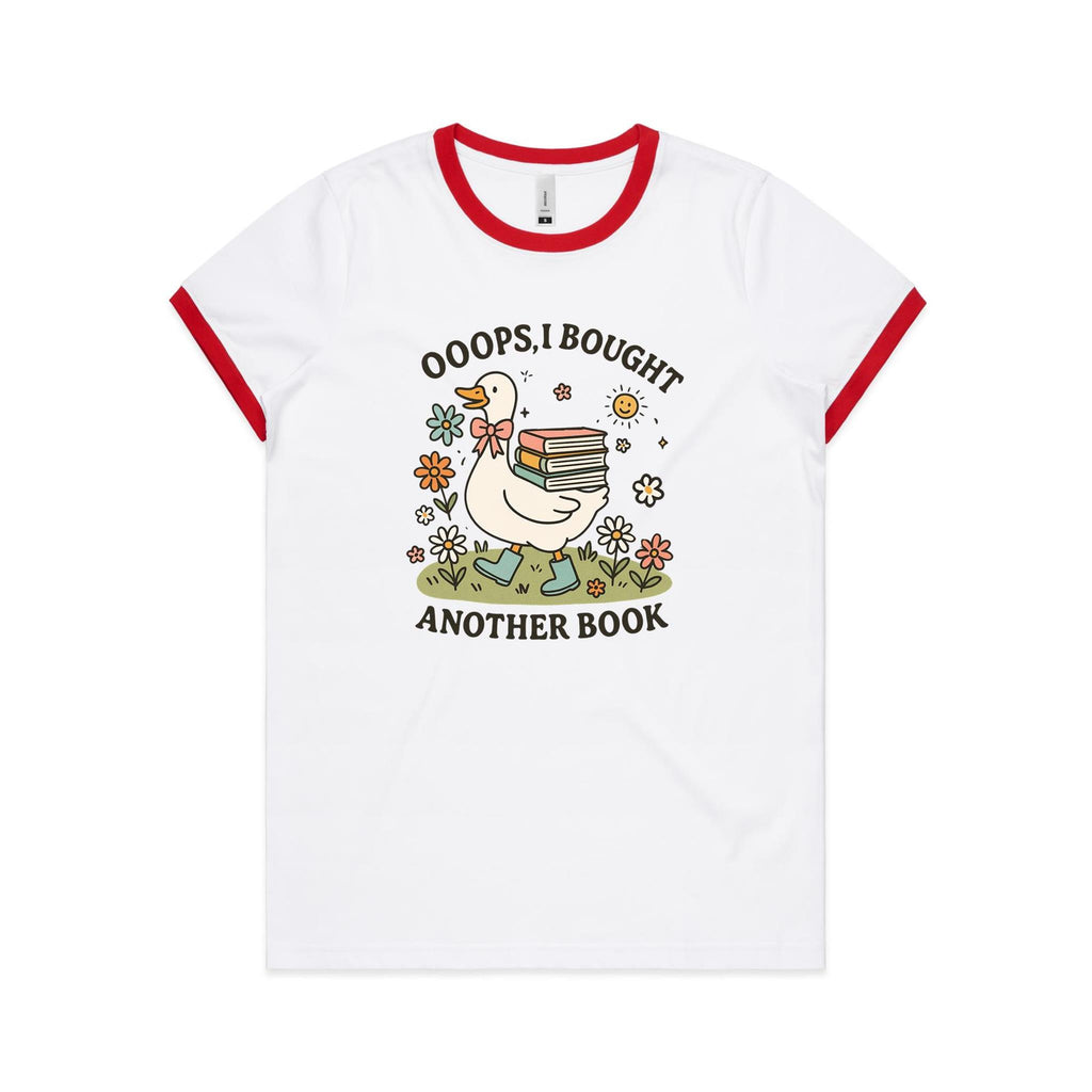 Oops, I Bought Another Book - Women's Ringer Tee White Red Womens Ringer T-shirt animal Printed In Australia Reading