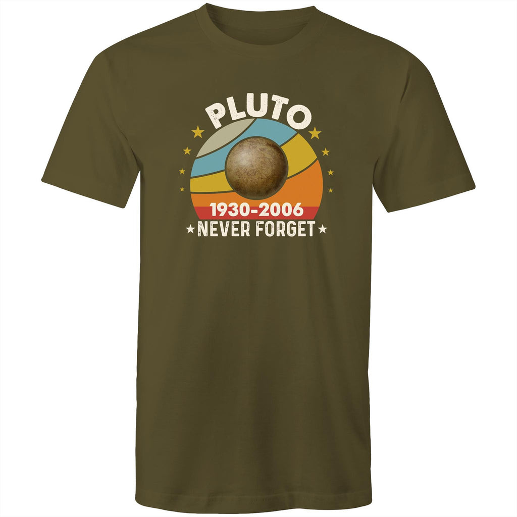 Never Forget Pluto - Mens T-Shirt Army Green Mens T-shirt Printed In Australia Space