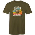 Never Forget Pluto - Mens T-Shirt Army Green Mens T-shirt Printed In Australia Space