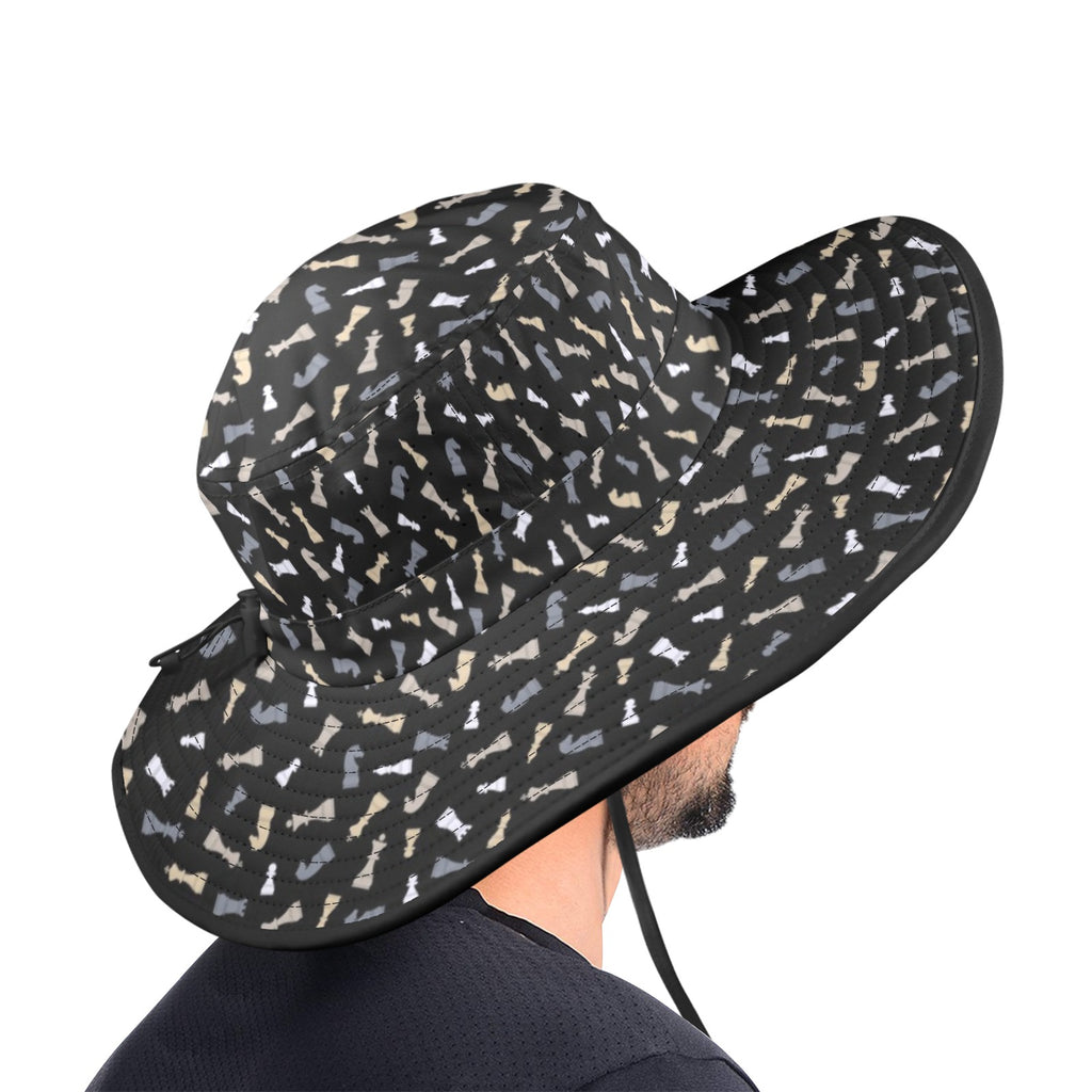 Chess Pattern Wide Brim Bucket Hat Wide Brim Bucket Hat Chess Games Printed Offshore